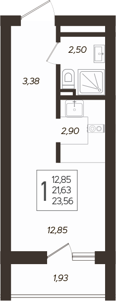 Студия, 22.27 м², 6/19 этаж, ЖК «Кислород»