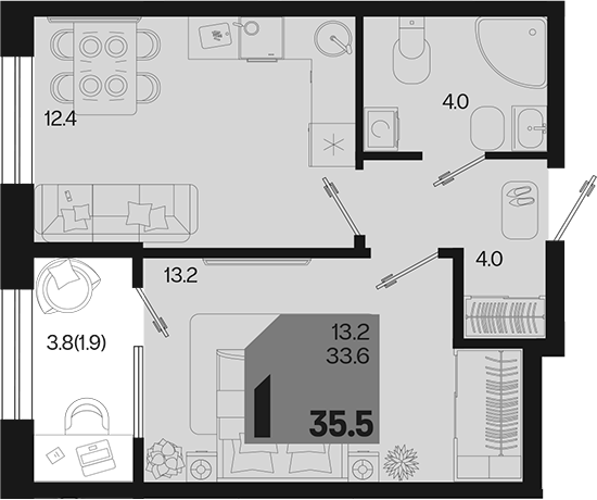 Продается 1-комн. квартира, 33.6 м²