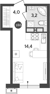 Студия, 21.6 м², 15/18 этаж, ЖК «Порто-Ново»