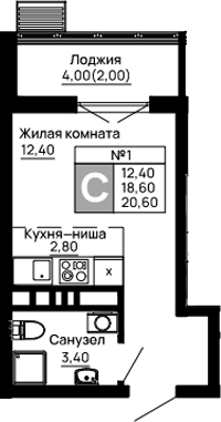 Студия, 18.6 м², 6/16 этаж, ЖК «Традиции»