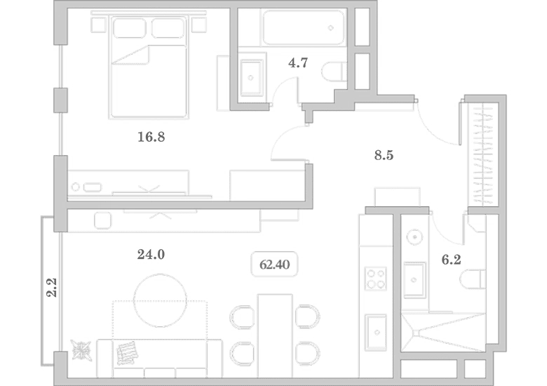 Продается 2-комн. квартира, 60.2 м²