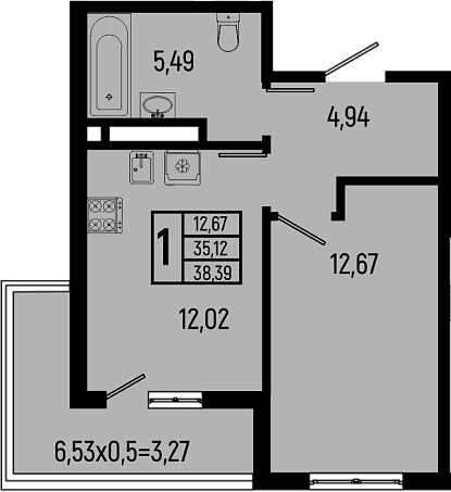 1-комн., 35.12 м², 3/18 этаж, ЖК «Ботаника Хиллс»