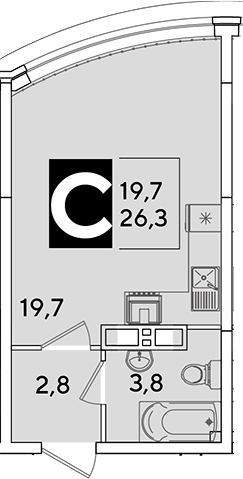 Студия, 26.3 м², 10/16 этаж, ЖК «Самолет»