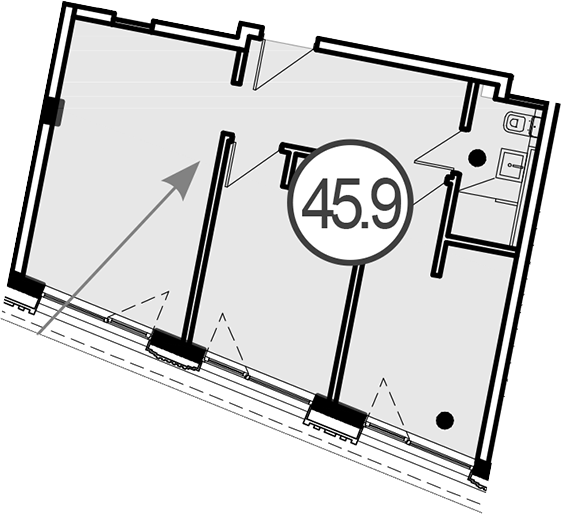 Объект, 45.9 м², 2/3 этаж, ЖК «Гостиничный комплекс GRAND CASCADE»
