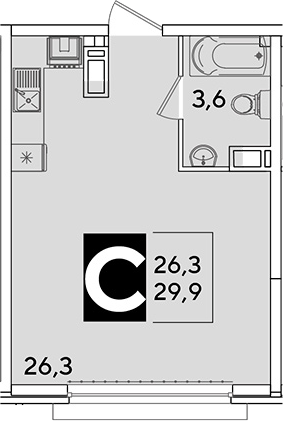 Студия, 29.9 м², 12/16 этаж, ЖК «Самолет»