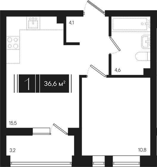1-комн., 35 м², 2/9 этаж, ЖК «Эрмитаж»