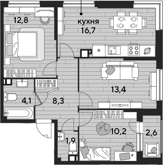 3-комн., 67.4 м², 3/19 этаж, ЖК «DОГМА ПАРК»