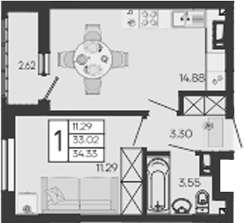 Продается 1-комн. квартира, 33.02 м²