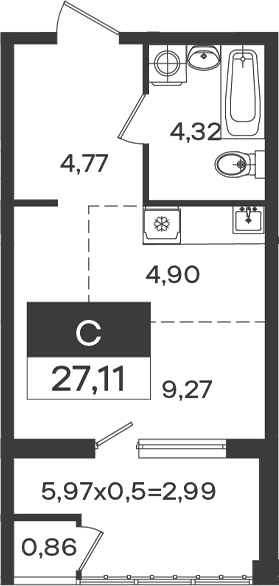 Продается 1-комн. квартира, 23.26 м²