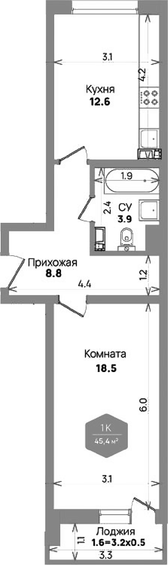 1-комн. Бауинвест