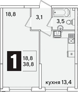 Продается 1-комн. квартира, 38.8 м²