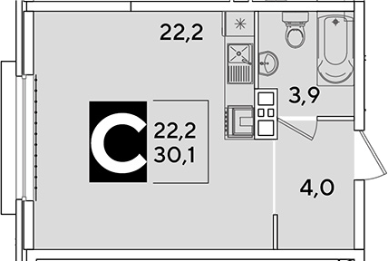 Студия, 30.1 м², 7/16 этаж, ЖК «Самолет»