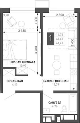 Продается 1-комн. квартира, 43.43 м²
