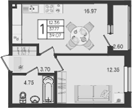 Продается 1-комн. квартира, 37.77 м²