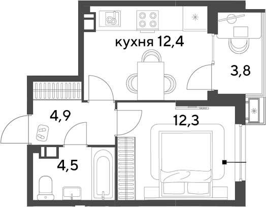 1-комн., 34.1 м², 5/9 этаж, ЖК «Парк Победы»