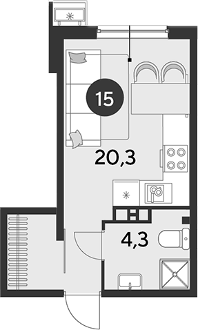Студия, 24.6 м², 8/16 этаж, ЖК «Парк Победы»
