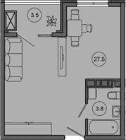 Студия, 31.3 м², 5/10 этаж, ЖК «Гостиничный комплекс GREENMONT»
