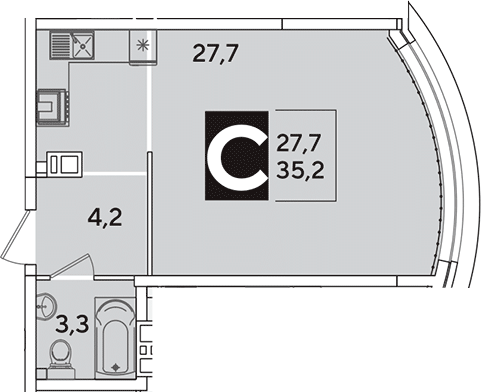 Студия, 35.2 м², 8/16 этаж, ЖК «Самолет»
