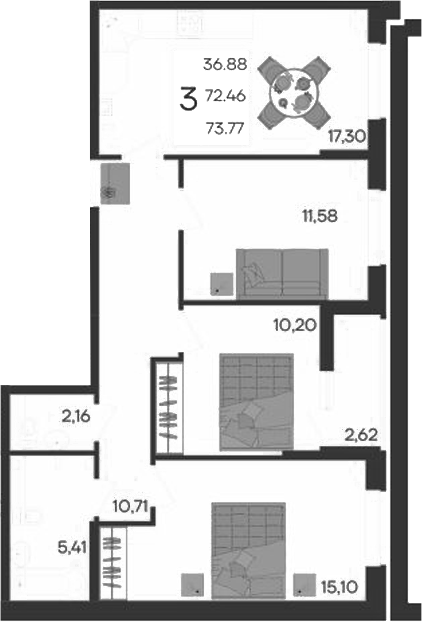 Продается 3-комн. квартира, 72.46 м²