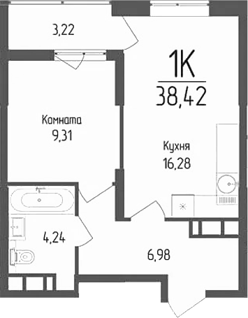 Продается 1-комн. квартира, 36.81 м²