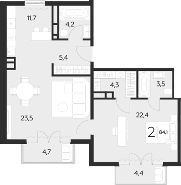 2-комн., 75 м², 4/4 этаж, ЖК «LeePrime Residences Polyana Sochi»