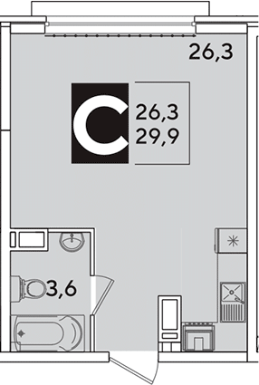Студия, 29.9 м², 14/16 этаж, ЖК «Самолет»