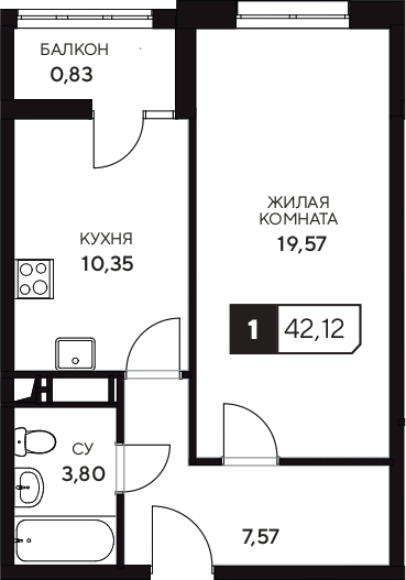 Продается 1-комн. квартира, 41.29 м²
