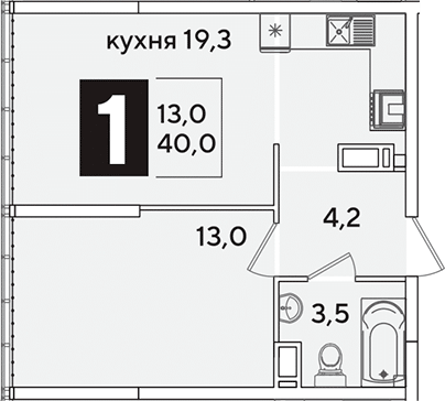2-комн., 40 м², 16/16 этаж, ЖК «Самолет»