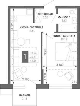 Продается 1-комн. квартира, 40.05 м²