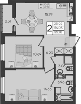 Продается 2-комн. квартира, 54.03 м²