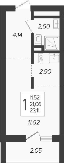 Студия, 21.06 м², 19/19 этаж, ЖК «Кислород»