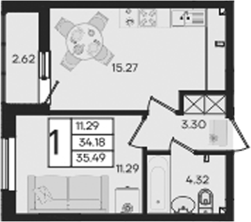 Продается 1-комн. квартира, 34.18 м²