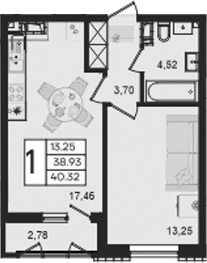 1-комн., 38.93 м², 4/18 этаж, ЖК «Дом 101»