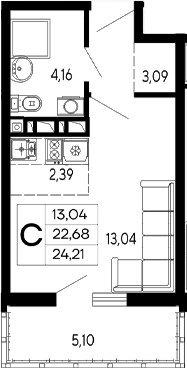 Студия, 22.68 м², 14/16 этаж, ЖК «Эпос»