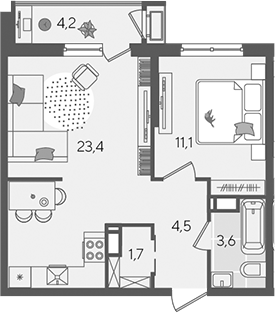 2-комн., 44.3 м², 19/24 этаж, ЖК «Рекорд»