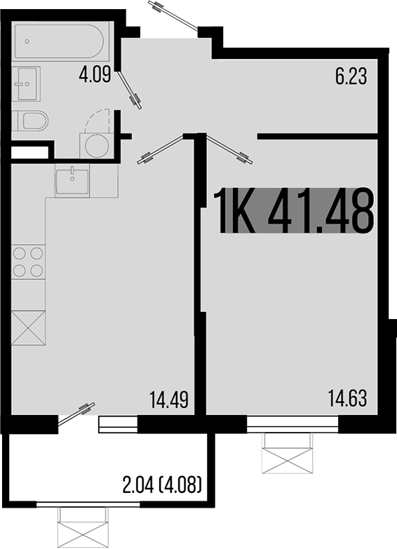 1-комн., 39.44 м², 1/8 этаж, ЖК «Цветной бульвар»