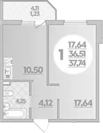 1-комн., 36.51 м², 1/8 этаж, ЖК «Молодежный 2»