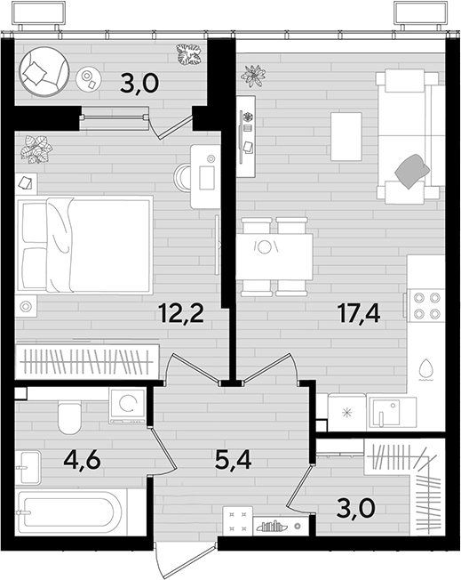 Продается 1-комн. квартира, 42.6 м²