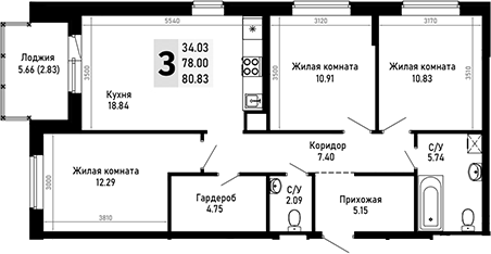 Продается 3-комн. квартира, 78 м²