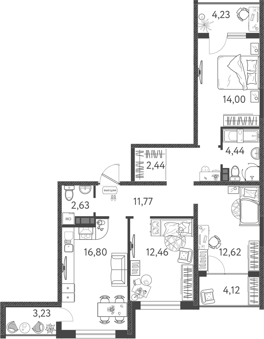 4+ комнаты, 75.55 м², 7/9 этаж, ЖК «Друзья»