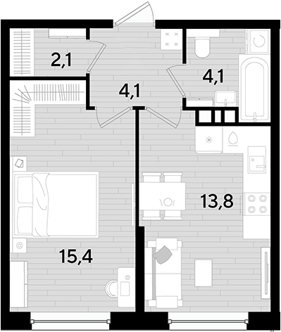 1-комн., 39.5 м², 6/16 этаж, ЖК «DОГМА ПАРК»
