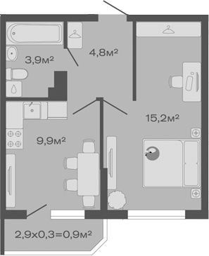 1-комн., 33.8 м², 4/4 этаж, ЖК «Дзенпарк»