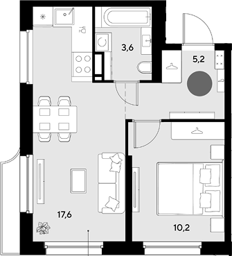 2-комн., 36.6 м², 6/18 этаж, ЖК «Грейд»