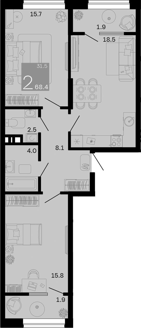 Продается 2-комн. квартира, 64.6 м²