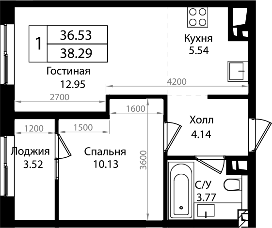 Продается 2-комн. квартира, 36.28 м²
