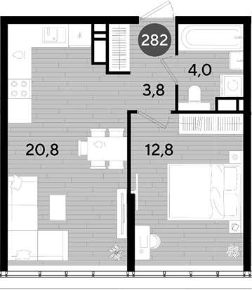 1-комн., 41.4 м², 16/16 этаж, ЖК «DОГМА ПАРК»