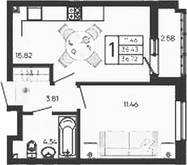 1-комн., 35.43 м², 2/18 этаж, ЖК «Дом 101»