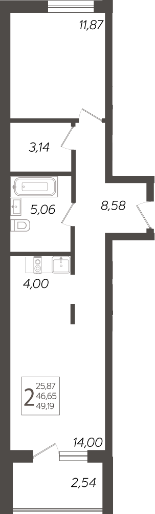 2-комн., 47.86 м², 1/19 этаж, ЖК «Кислород»