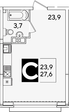 Студия, 27.6 м², 7/16 этаж, ЖК «Самолет»