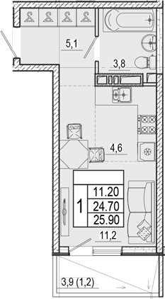 Студия, 24.7 м², 7/17 этаж, ЖК «Лестория»